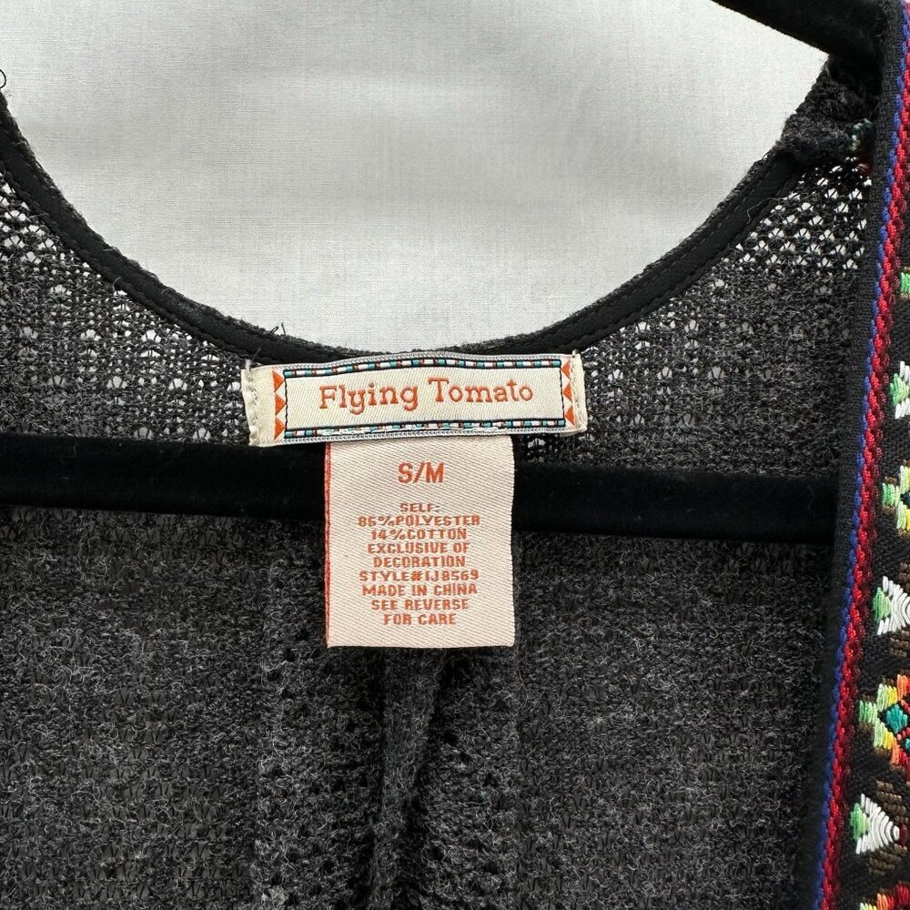 Flying Tomato Kimono Crochet Duster Cardigan Sz S/M Open Front Batwing Boho Gray - Picture 10 of 11